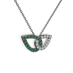 Taşlı Leaf Kolye - Swarovski ve yeşil kuvars 925 ayar siyah rodyum kaplama gümüş kolye (40 cm gümüş rolo zincir) #qrh822