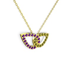 Taşlı Leaf Kolye - Peridot ve ametist 18 ayar altın kolye (40 cm altın rolo zincir) #qzvo6j