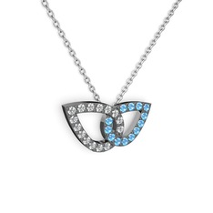 Taşlı Leaf Kolye - Akuamarin ve pırlanta 925 ayar siyah rodyum kaplama gümüş kolye (0.154 karat, 40 cm beyaz altın rolo zincir) #r3r3uo