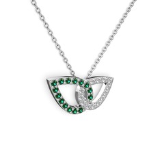 Swarovski ve yeşil kuvars 925 ayar gümüş kolye (40 cm beyaz altın rolo zincir)