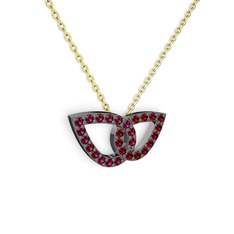 Taşlı Leaf Kolye - Garnet ve rodolit garnet 925 ayar siyah rodyum kaplama gümüş kolye (40 cm altın rolo zincir) #r79f5r
