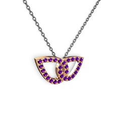 Taşlı Leaf Kolye - Ametist 925 ayar rose altın kaplama gümüş kolye (40 cm gümüş rolo zincir) #r9n99k