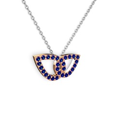 Lab safir 925 ayar rose altın kaplama gümüş kolye (40 cm beyaz altın rolo zincir)