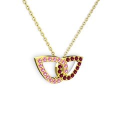 Rodolit garnet ve pembe kuvars 925 ayar altın kaplama gümüş kolye (40 cm gümüş rolo zincir)