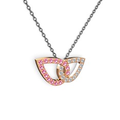 Pırlanta ve pembe kuvars 925 ayar rose altın kaplama gümüş kolye (0.154 karat, 40 cm gümüş rolo zincir)