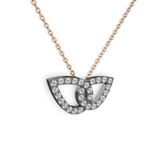 Taşlı Leaf Kolye - Swarovski ve pırlanta 925 ayar siyah rodyum kaplama gümüş kolye (0.154 karat, 40 cm rose altın rolo zincir) #shh5v6