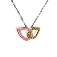 Taşlı Leaf Kolye - Peridot ve pembe kuvars 925 ayar rose altın kaplama gümüş kolye (40 cm gümüş rolo zincir) #sr2fn8