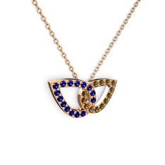 Taşlı Leaf Kolye - Dumanlı kuvars ve lab safir 8 ayar rose altın kolye (40 cm rose altın rolo zincir) #srcwcy