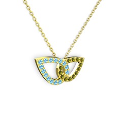 Taşlı Leaf Kolye - Peridot ve akuamarin 14 ayar altın kolye (40 cm altın rolo zincir) #ssr3om