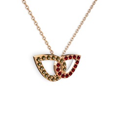 Garnet ve dumanlı kuvars 925 ayar rose altın kaplama gümüş kolye (40 cm rose altın rolo zincir)