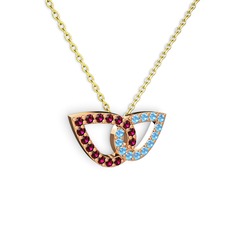Akuamarin ve rodolit garnet 925 ayar rose altın kaplama gümüş kolye (40 cm altın rolo zincir)