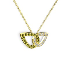 Taşlı Leaf Kolye - Pırlanta ve peridot 8 ayar altın kolye (0.154 karat, 40 cm altın rolo zincir) #ty10o4
