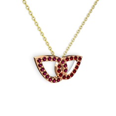 Taşlı Leaf Kolye - Garnet ve rodolit garnet 8 ayar rose altın kolye (40 cm altın rolo zincir) #u0lpc0