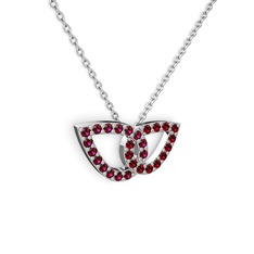 Garnet ve rodolit garnet 8 ayar beyaz altın kolye (40 cm beyaz altın rolo zincir)