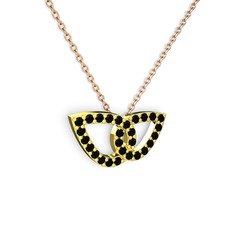 Taşlı Leaf Kolye - Siyah zirkon 18 ayar altın kolye (40 cm rose altın rolo zincir) #v20qqb