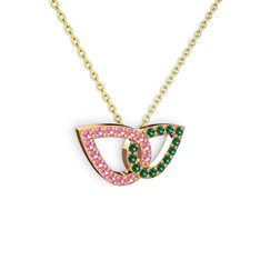 Yeşil kuvars ve pembe kuvars 925 ayar rose altın kaplama gümüş kolye (40 cm gümüş rolo zincir)