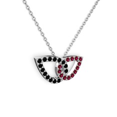Taşlı Leaf Kolye - Rodolit garnet ve siyah zirkon 18 ayar beyaz altın kolye (40 cm beyaz altın rolo zincir) #vwiwwp