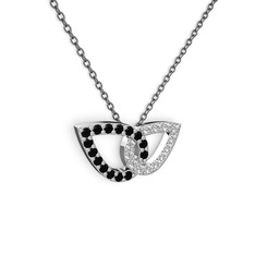Taşlı Leaf Kolye - Swarovski ve siyah zirkon 14 ayar beyaz altın kolye (40 cm gümüş rolo zincir) #vyn3we