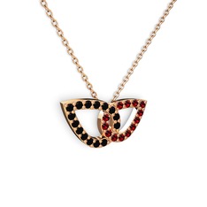 Garnet ve siyah zirkon 14 ayar rose altın kolye (40 cm rose altın rolo zincir)