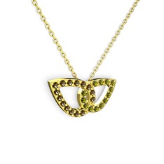 Taşlı Leaf Kolye - Peridot ve dumanlı kuvars 925 ayar altın kaplama gümüş kolye (40 cm altın rolo zincir) #w69996