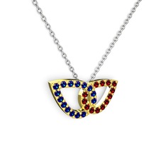 Taşlı Leaf Kolye - Garnet ve lab safir 8 ayar altın kolye (40 cm beyaz altın rolo zincir) #w8z42x