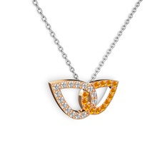 Taşlı Leaf Kolye - Sitrin ve beyaz zirkon 14 ayar rose altın kolye (40 cm beyaz altın rolo zincir) #wqmzgw