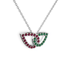 Yeşil kuvars ve rodolit garnet 8 ayar beyaz altın kolye (40 cm beyaz altın rolo zincir)