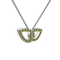 Taşlı Leaf Kolye - Peridot 8 ayar beyaz altın kolye (40 cm gümüş rolo zincir) #x7257b