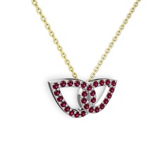 Taşlı Leaf Kolye - Rodolit garnet 14 ayar beyaz altın kolye (40 cm altın rolo zincir) #x91p3r
