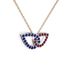 Taşlı Leaf Kolye - Rodolit garnet ve lab safir 18 ayar beyaz altın kolye (40 cm rose altın rolo zincir) #xbo3c9