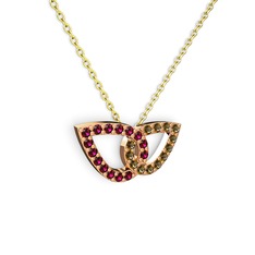 Dumanlı kuvars ve rodolit garnet 14 ayar rose altın kolye (40 cm altın rolo zincir)