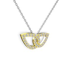 Taşlı Leaf Kolye - Pırlanta ve swarovski 18 ayar altın kolye (0.154 karat, 40 cm beyaz altın rolo zincir) #xegyo2