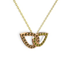 Peridot ve dumanlı kuvars 925 ayar rose altın kaplama gümüş kolye (40 cm altın rolo zincir)