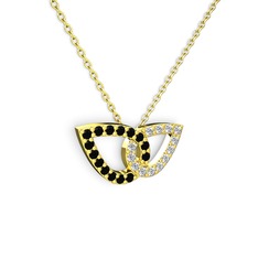 Taşlı Leaf Kolye - Pırlanta ve siyah zirkon 14 ayar altın kolye (0.154 karat, 40 cm altın rolo zincir) #ydceue