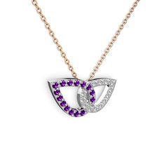 Taşlı Leaf Kolye - Swarovski ve ametist 925 ayar gümüş kolye (40 cm rose altın rolo zincir) #yf0x21