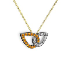 Taşlı Leaf Kolye - Swarovski ve sitrin 925 ayar siyah rodyum kaplama gümüş kolye (40 cm altın rolo zincir) #yflisn