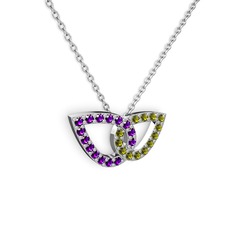 Taşlı Leaf Kolye - Peridot ve ametist 18 ayar beyaz altın kolye (40 cm beyaz altın rolo zincir) #yj6lc9