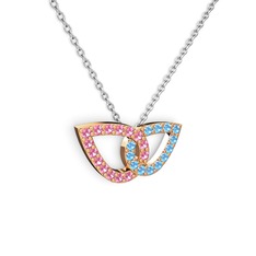 Taşlı Leaf Kolye - Akuamarin ve pembe kuvars 14 ayar rose altın kolye (40 cm beyaz altın rolo zincir) #yk6g81
