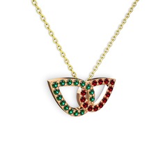 Garnet ve yeşil kuvars 14 ayar rose altın kolye (40 cm altın rolo zincir)