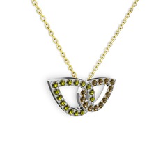Taşlı Leaf Kolye - Dumanlı kuvars ve peridot 925 ayar gümüş kolye (40 cm altın rolo zincir) #yys8yv