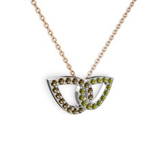 Peridot ve dumanlı kuvars 925 ayar gümüş kolye (40 cm rose altın rolo zincir)