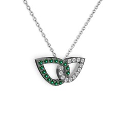Taşlı Leaf Kolye - Swarovski ve yeşil kuvars 925 ayar siyah rodyum kaplama gümüş kolye (40 cm beyaz altın rolo zincir) #z751ut