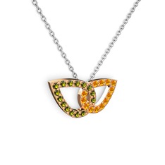 Taşlı Leaf Kolye - Sitrin ve peridot 8 ayar rose altın kolye (40 cm gümüş rolo zincir) #z7ycns
