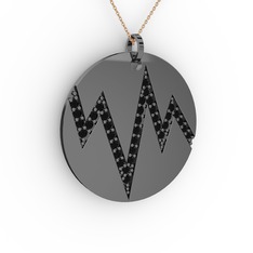 Groove Kolye - Siyah zirkon 925 ayar siyah rodyum kaplama gümüş kolye (40 cm rose altın rolo zincir) #103uw3n