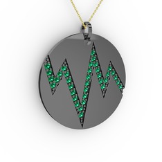 Groove Kolye - Yeşil kuvars 925 ayar siyah rodyum kaplama gümüş kolye (40 cm altın rolo zincir) #10kqcdn