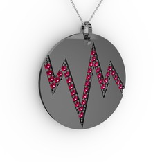 Groove Kolye - Rodolit garnet 925 ayar siyah rodyum kaplama gümüş kolye (40 cm gümüş rolo zincir) #13hxz2m