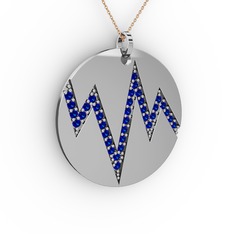 Lab safir 8 ayar beyaz altın kolye (40 cm gümüş rolo zincir)