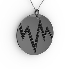 Groove Kolye - Siyah zirkon 925 ayar siyah rodyum kaplama gümüş kolye (40 cm gümüş rolo zincir) #1at6llp