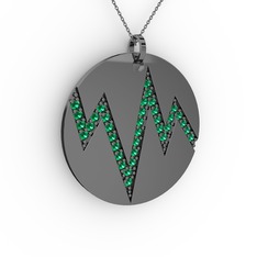 Groove Kolye - Yeşil kuvars 925 ayar siyah rodyum kaplama gümüş kolye (40 cm gümüş rolo zincir) #1d50ix2