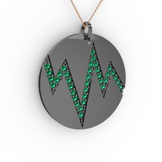 Groove Kolye - Yeşil kuvars 925 ayar siyah rodyum kaplama gümüş kolye (40 cm rose altın rolo zincir) #1g6dj8a